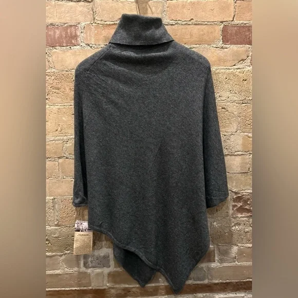 Hand knit NWT Grey Cashmere Poncho Sz M - Picture 5 of 9
